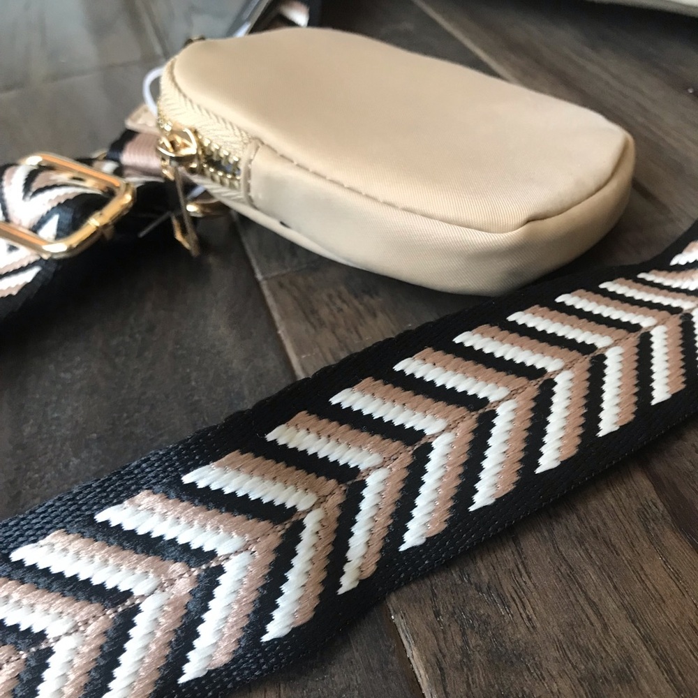Beige Crossbody Bag with Detachable Patterned Strap - Picture 11 of 16